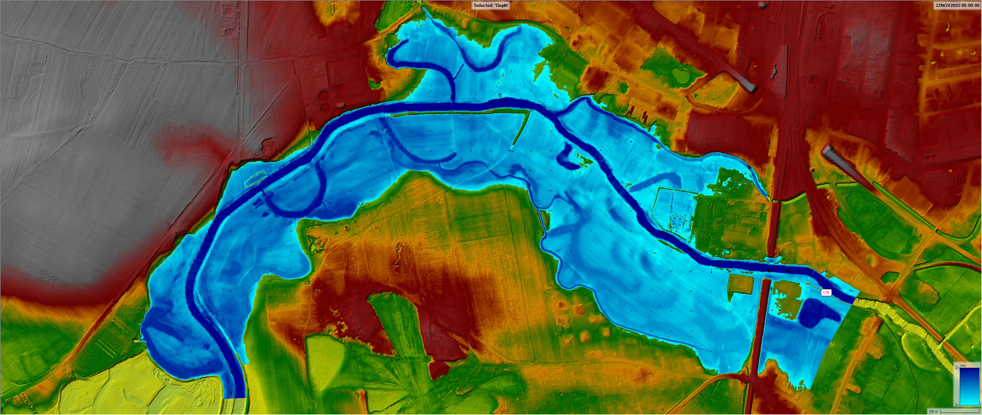 Mapa głębokości wody z modelu hydraulicznego 2D
